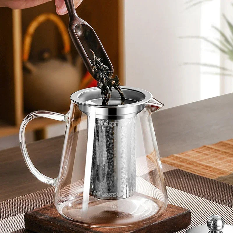 450ml-950ml Heat Resistant Glass Teapot with Stainless Steel Tea Strainer Infuser Flower Kettle Kung Fu Teaware Puer Oolong Pot